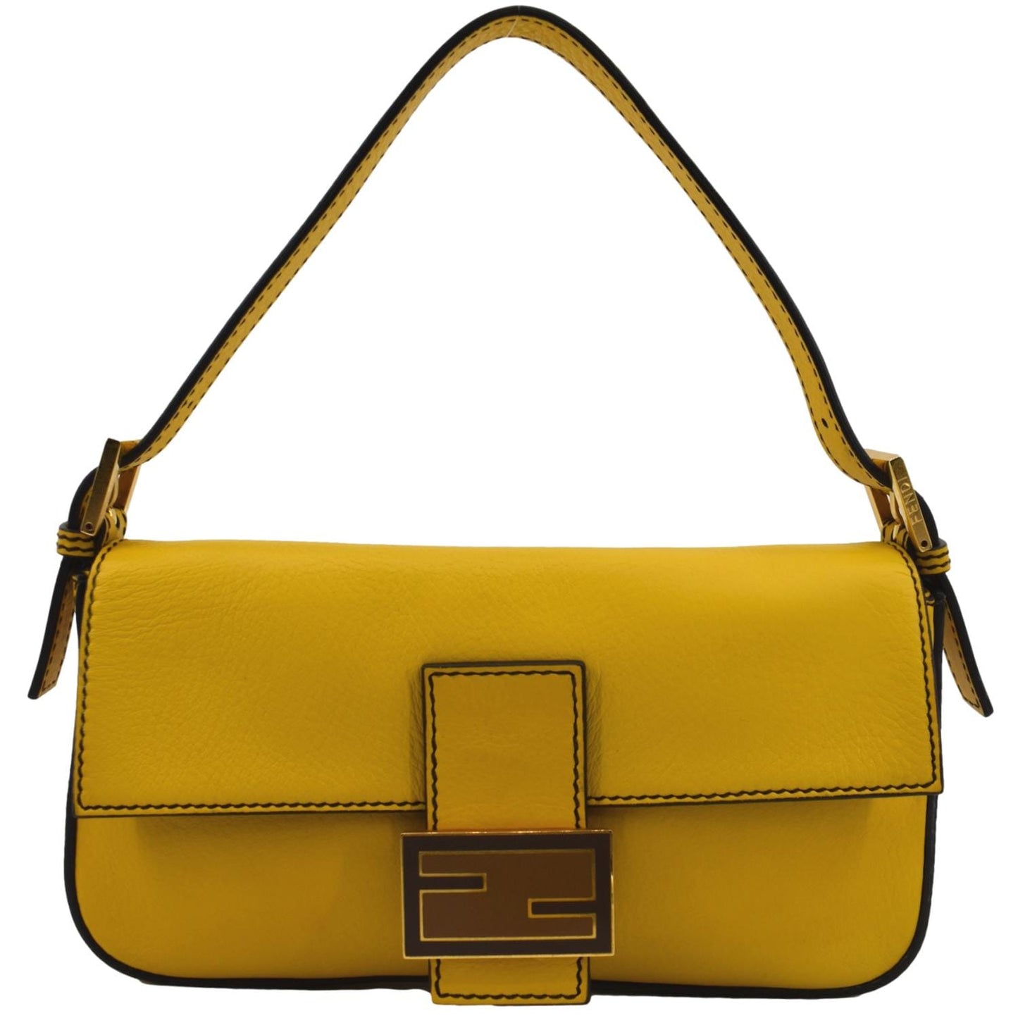Fendi Convertable Baguette Crossbody Bag Leather Yellow Shoulder Bag