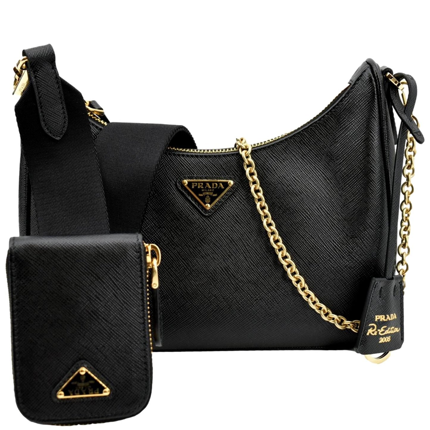 Prada Re Edition Shoulder Bag Leather Saffiano Black Re Edition 2007