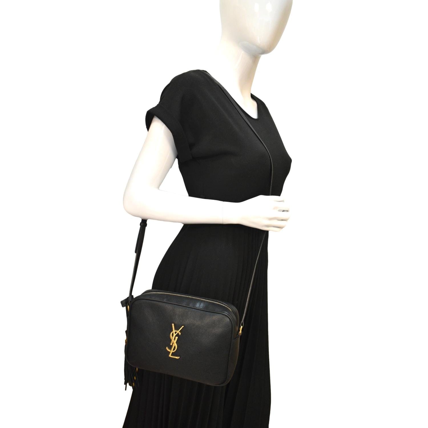 YSL Saint Laurent Yves Camera Crossbody Bag Leather Black