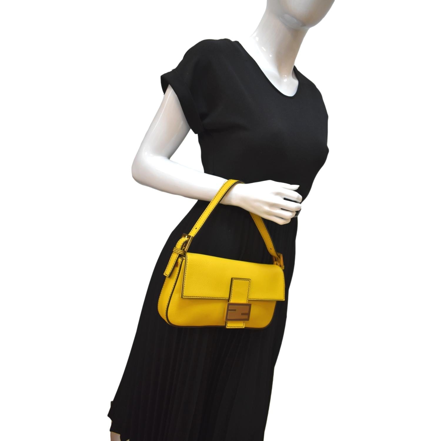 Fendi Convertable Baguette Crossbody Bag Leather Yellow Shoulder Bag