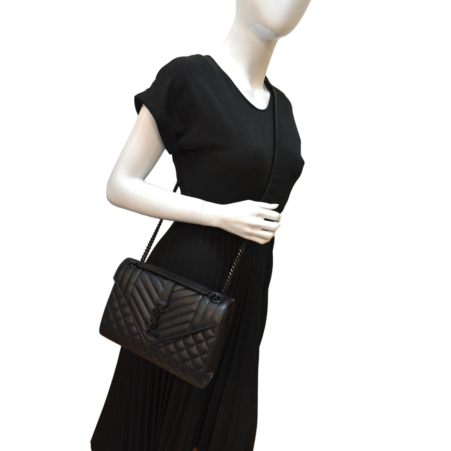YSL Saint Laurent Yves Envelope Shoulder Bag Leather Black Medium Envelope Medium Bag