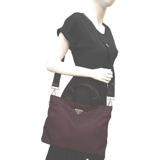 Prada Tote Bag Maroon Nylon Medium