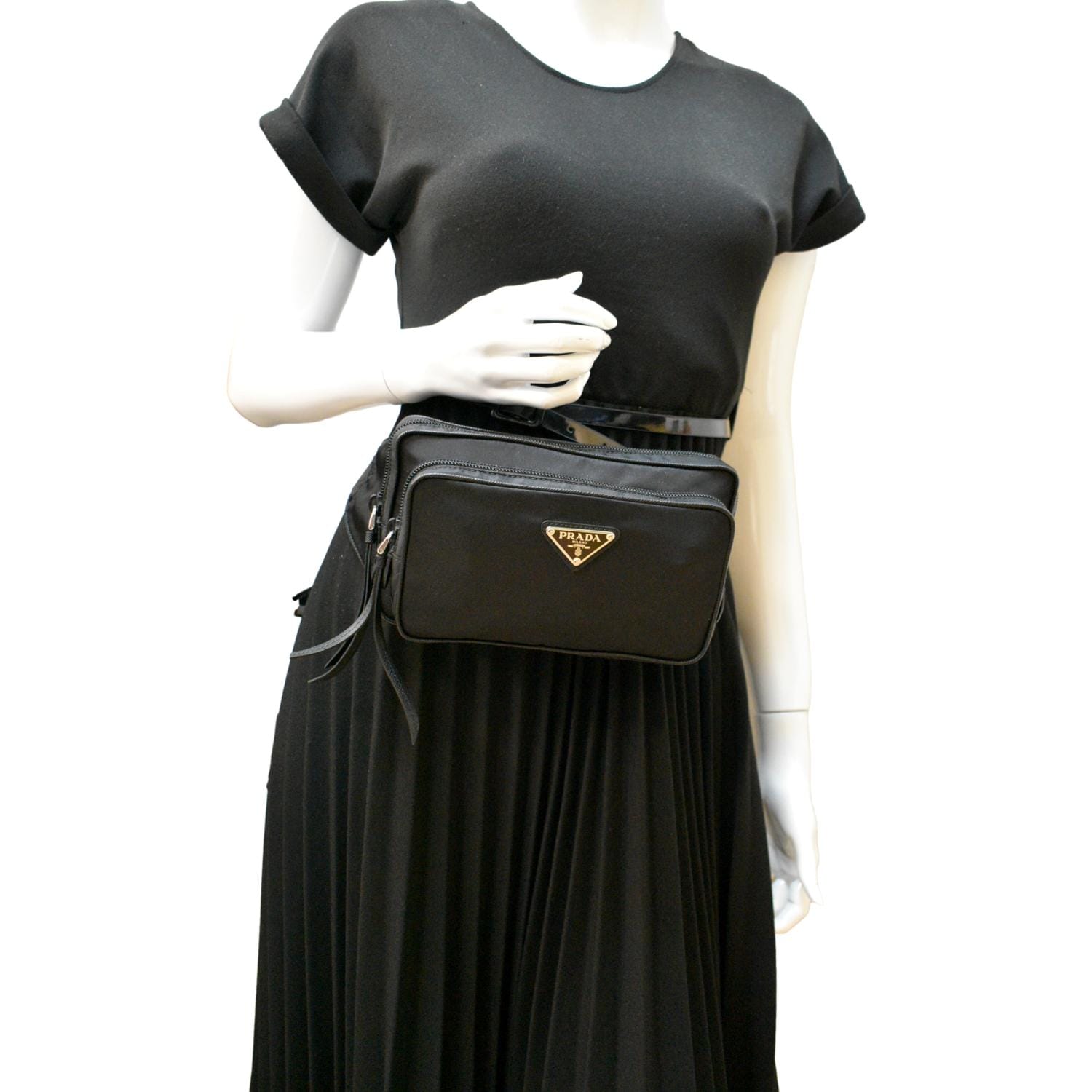 Prada Re Belt Bag Leather Nylon Black