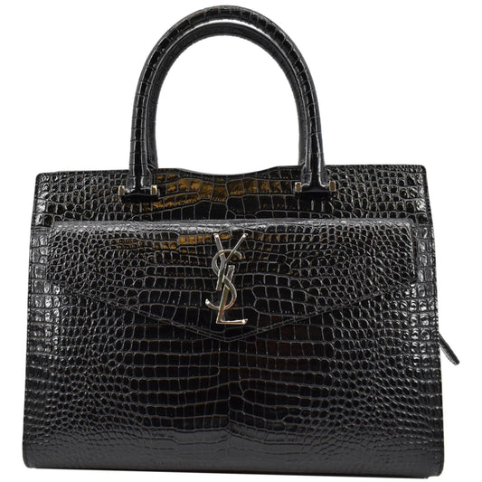YSL Saint Laurent Saint Uptown Crocodile Calfskin Embossed Tote Bag Black