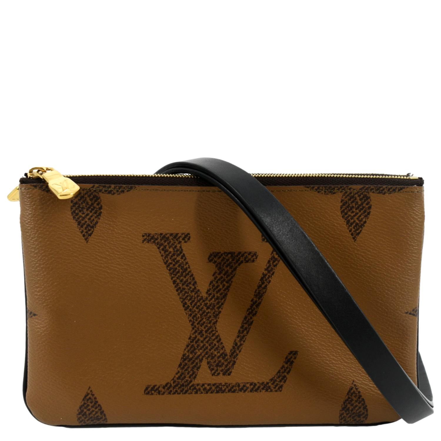 Louis Double Zip Pochette Reverse Giant Crossbody Monogram Brown Crossbody Bag