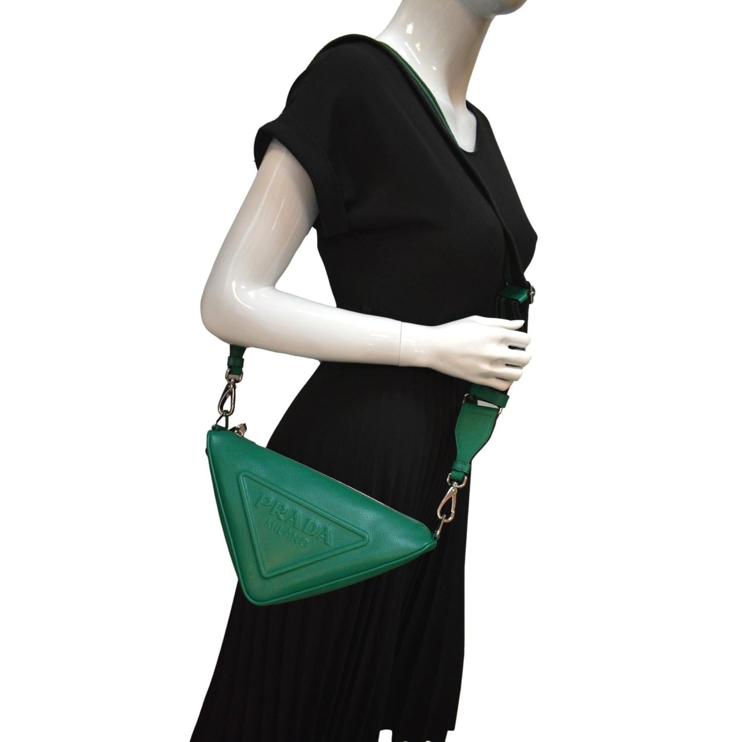Triangle Saffiano Shoulder Bag Leather Green