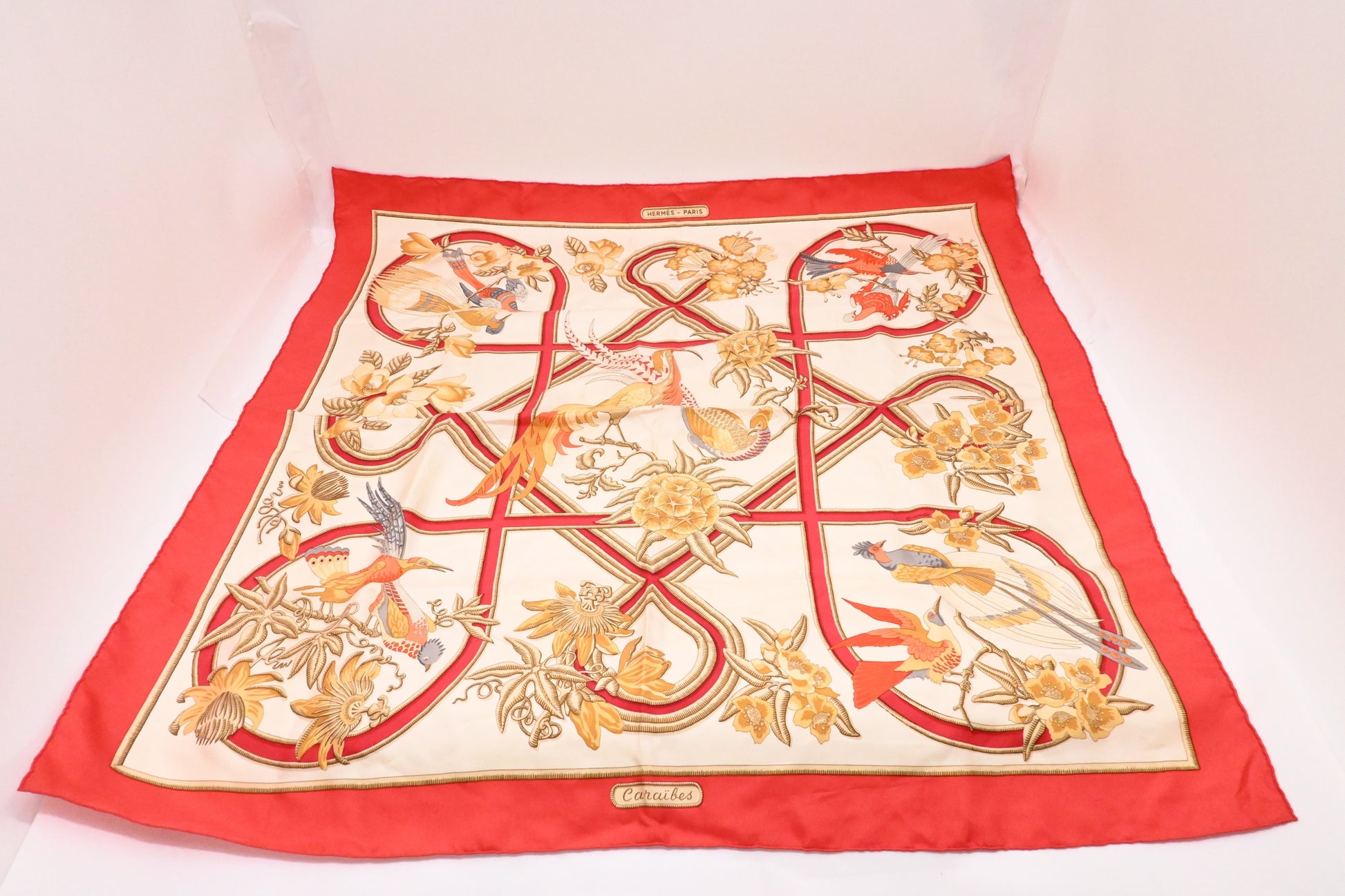 Hermes 'Caraibes' Carre In Light Silk Handbag Red Travel Bag