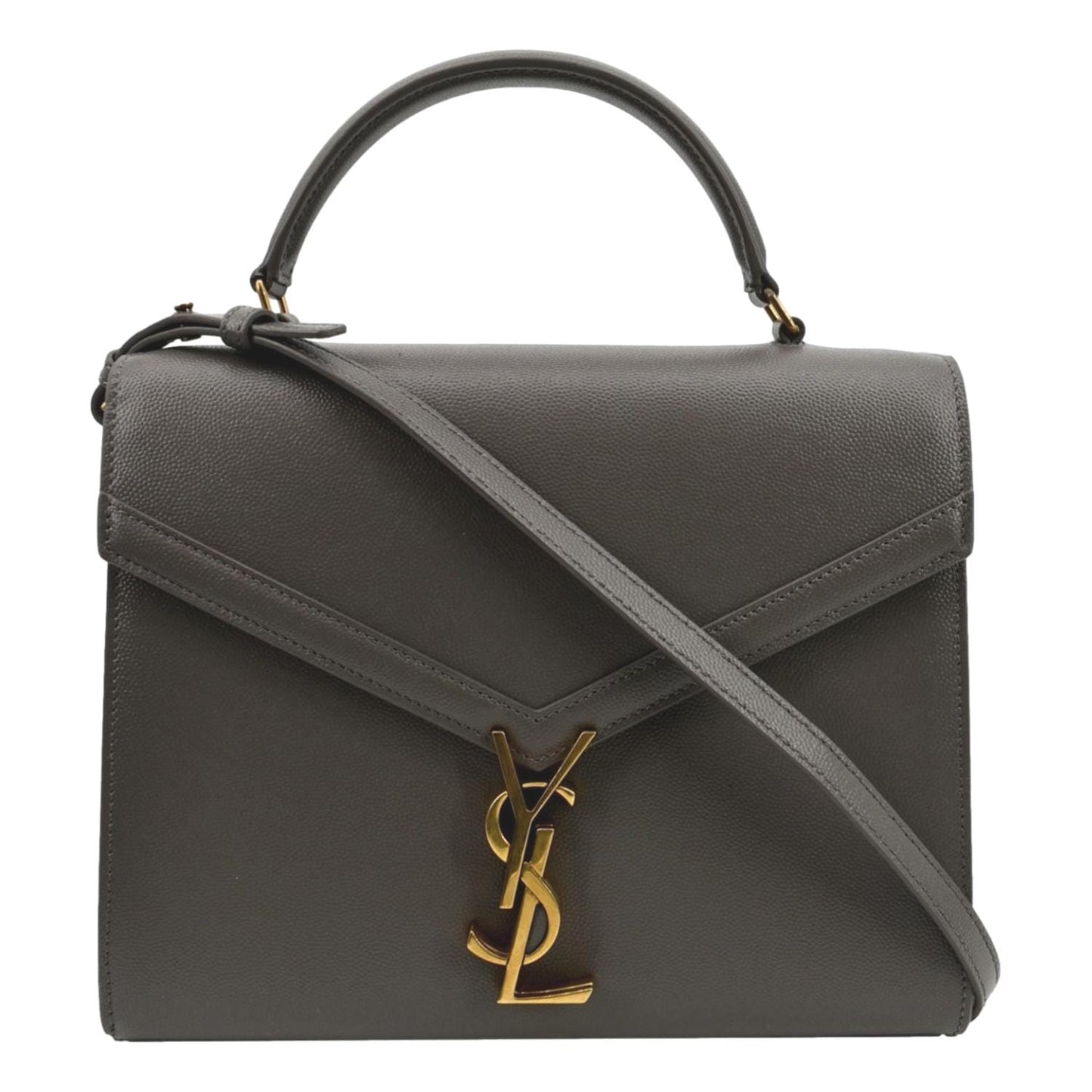 YSL Saint Laurent Saint Cassandra Calfskin Shoulder Bag Fog Leather Medium