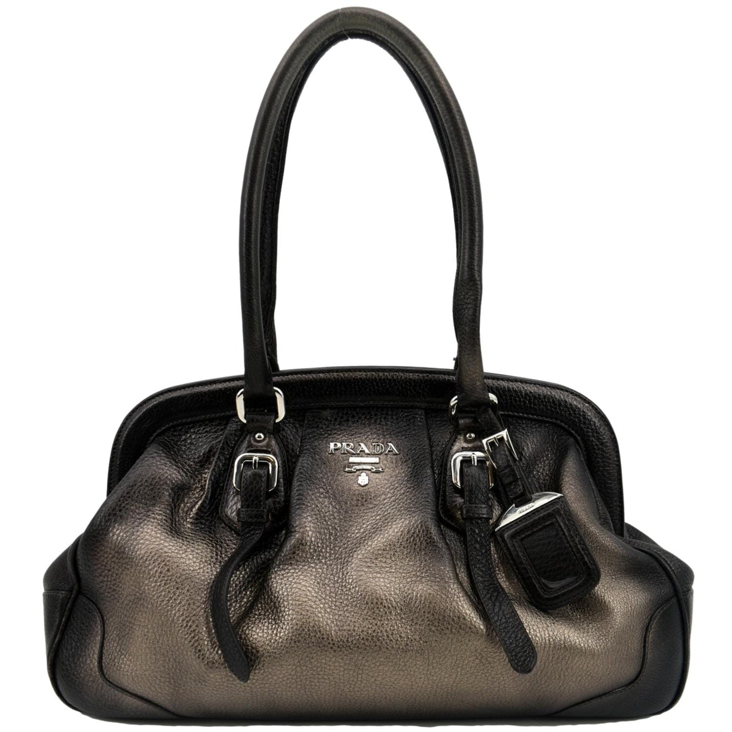 Prada Gradient Antik Frame Satchel Bag Bronze Metallic Leather