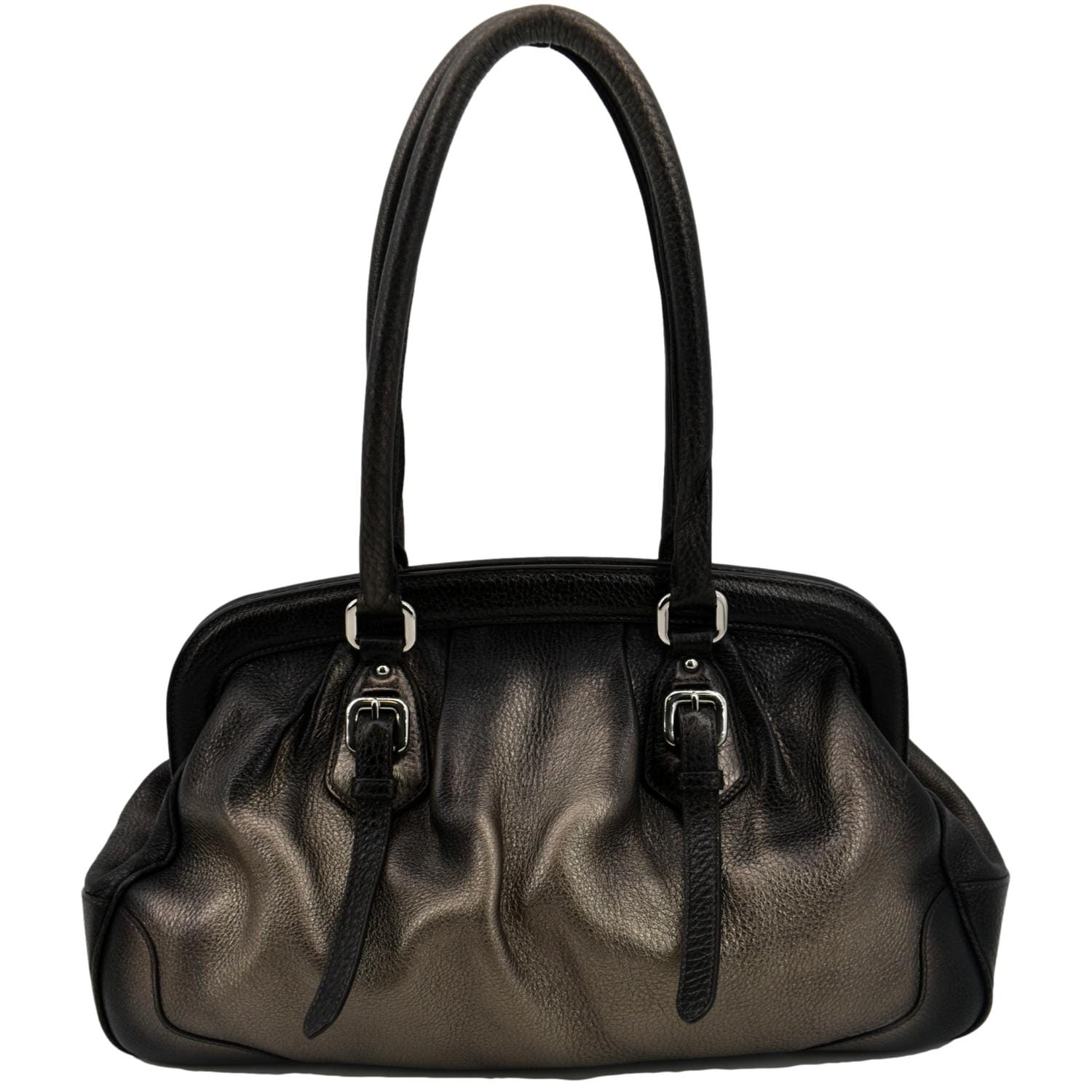 Gradient Antik Frame Satchel Bag Bronze Metallic Leather Travel Bag