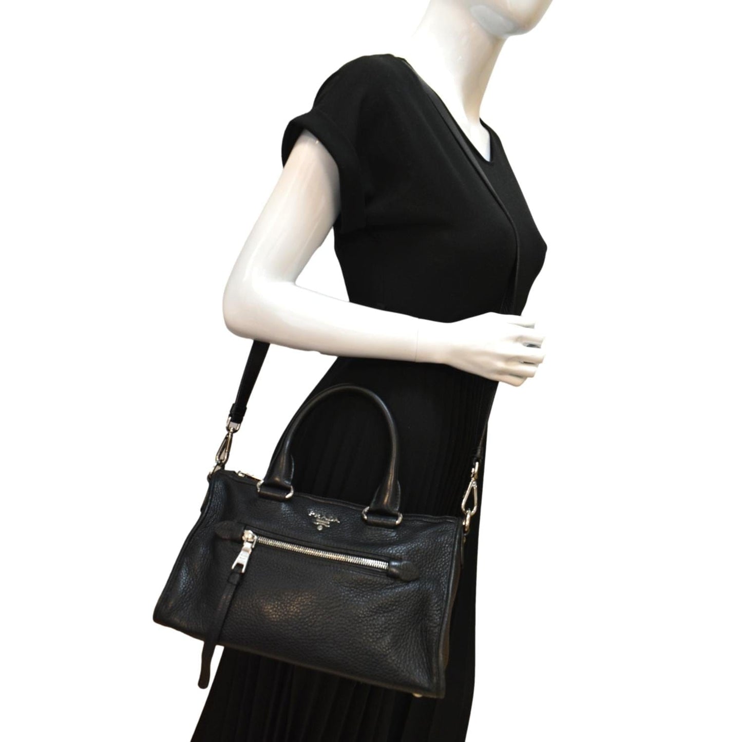 Prada Phenix Shoulder Bag Leather Vitello Black
