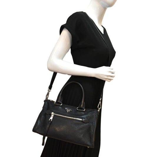 Prada Phenix Shoulder Bag Leather Vitello Black
