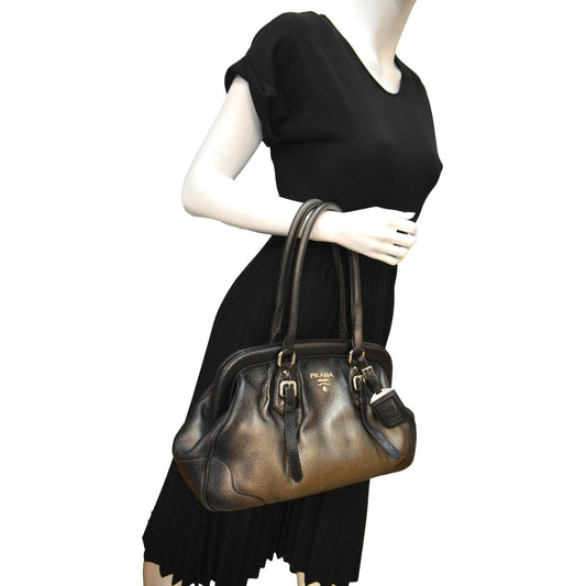 Prada Gradient Antik Frame Satchel Bag Bronze Metallic Leather
