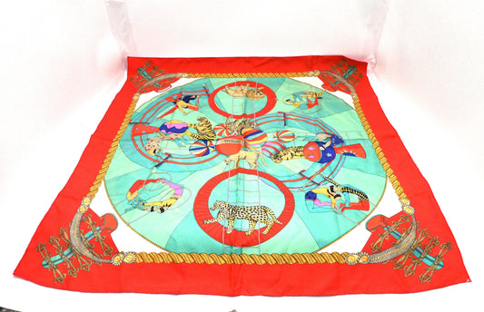 Hermes 'Circus' Carre In Light & Turquoise Silk Red Travel Bag