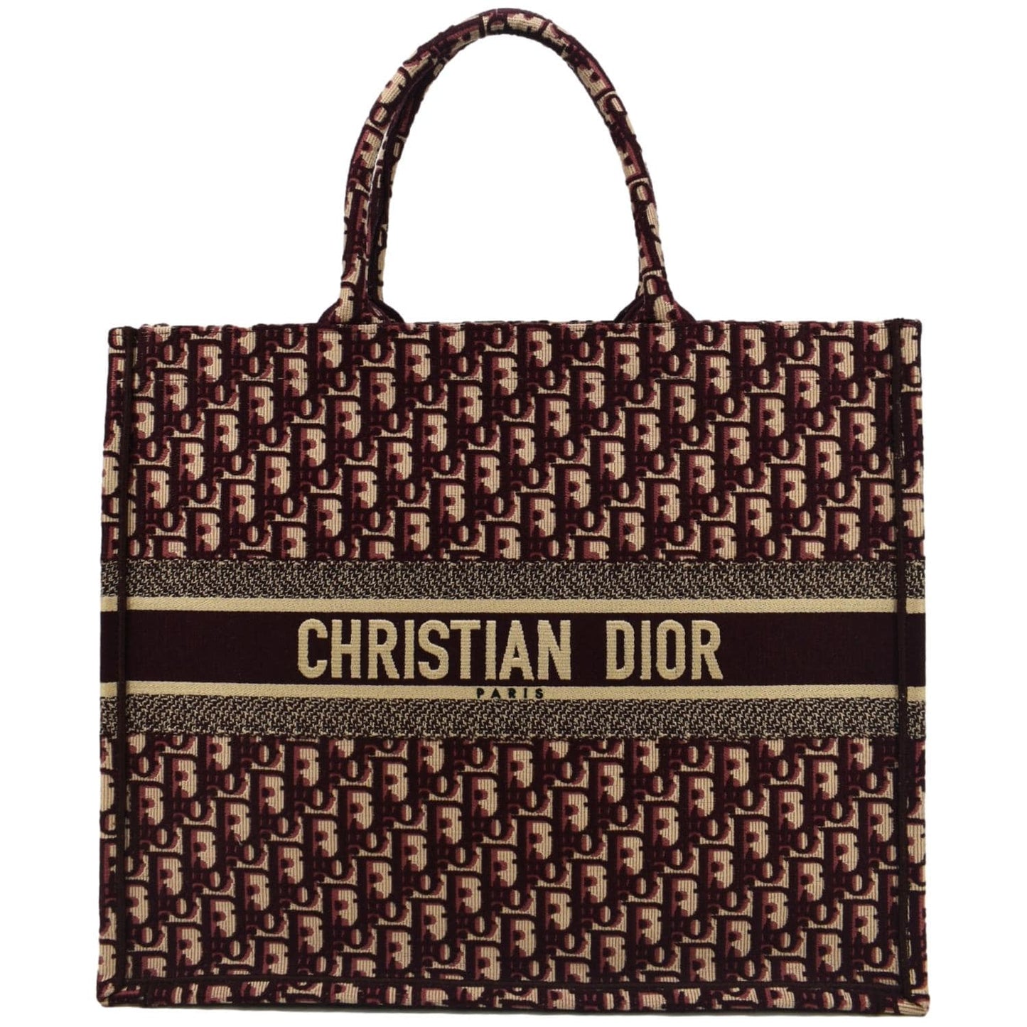 Dior Book Oblique Embroidered Tote Bag Burgundy Hot Canvas