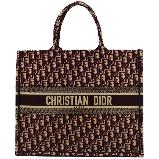 Dior Book Oblique Embroidered Tote Bag Burgundy Hot Canvas