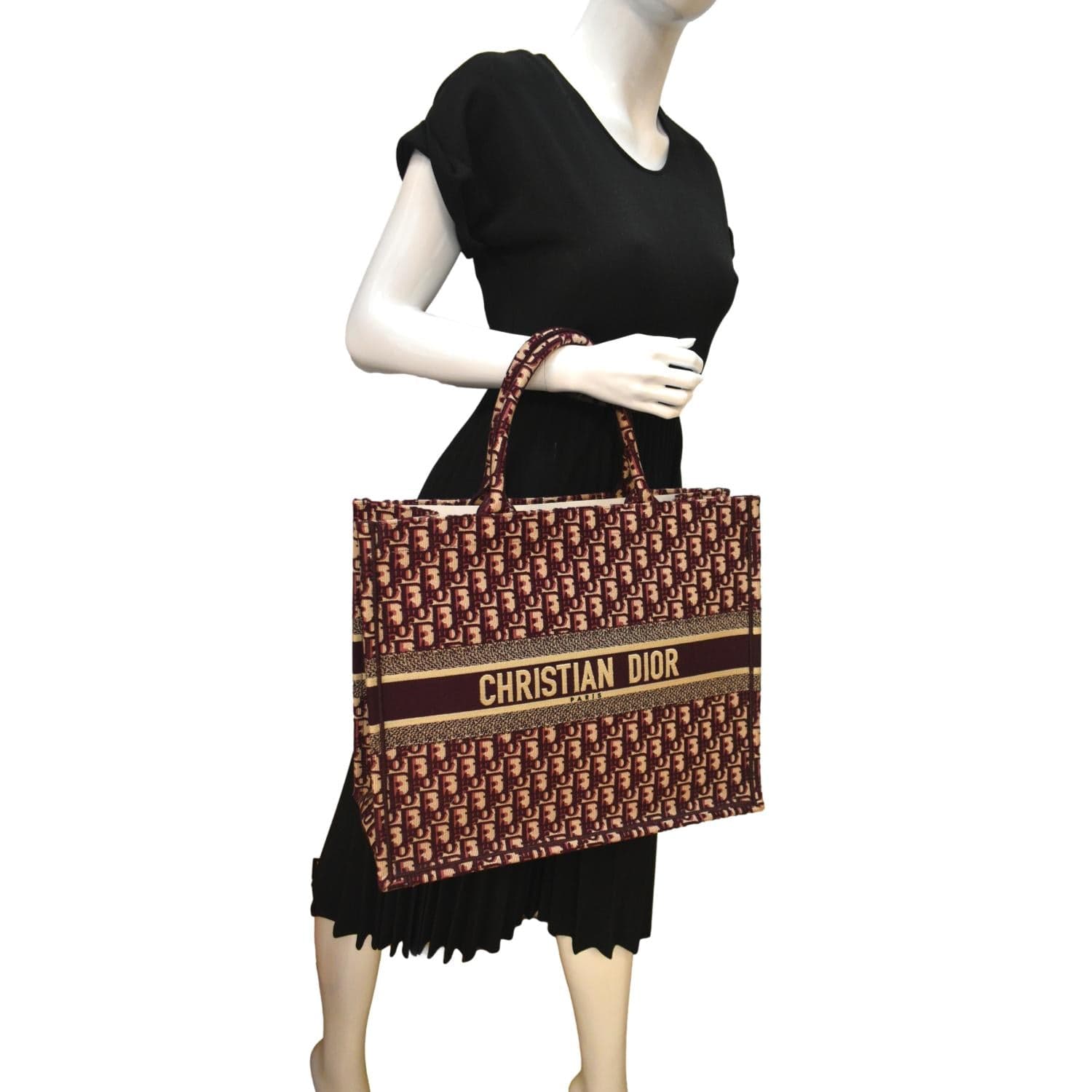 Dior Book Oblique Embroidered Tote Bag Burgundy Hot Canvas