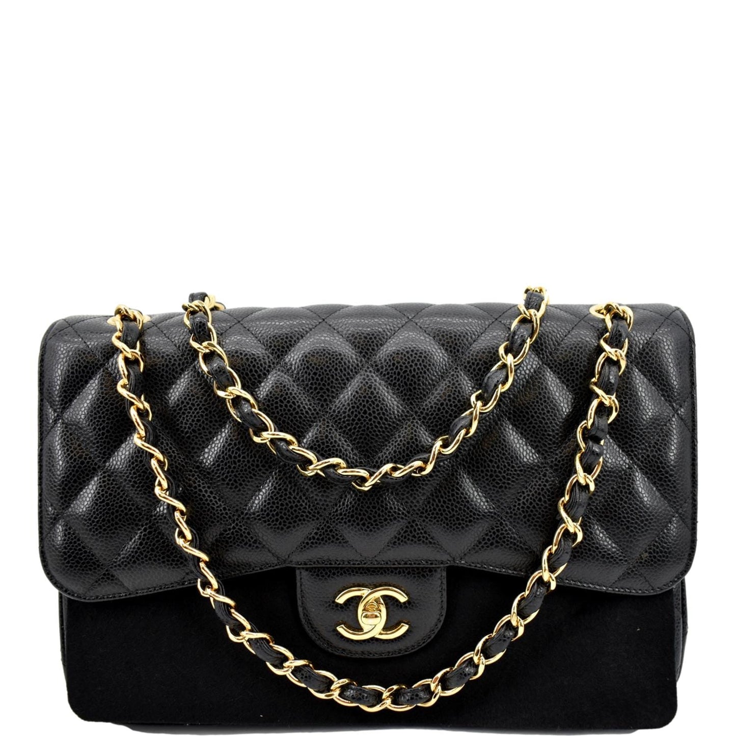 Chanel Jumbo Double Flap Caviar Leather Black Travel Bag Black 1