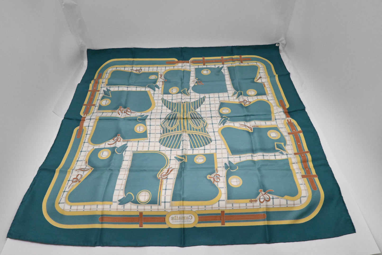 Hermes 'Camails' Carre In Turquoise Silk Handbag Travel Bag