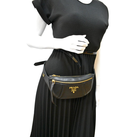 Prada Daino Belt Bag Leather Vitello Black