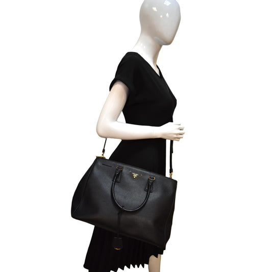 Prada Galleria Tote Shoulder Bag Leather Saffiano Black