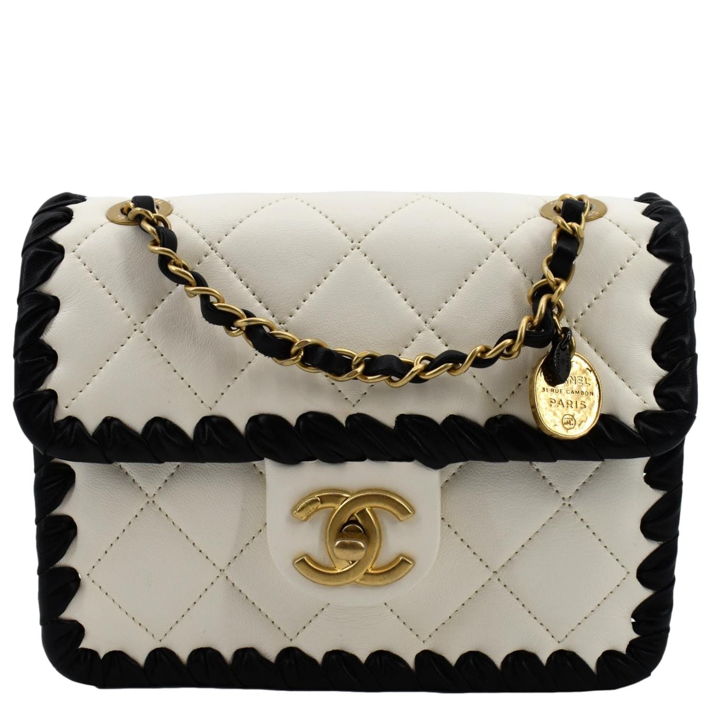 Chanel My Own Frame Flap Braided Leather Calfskin White Travel Bag