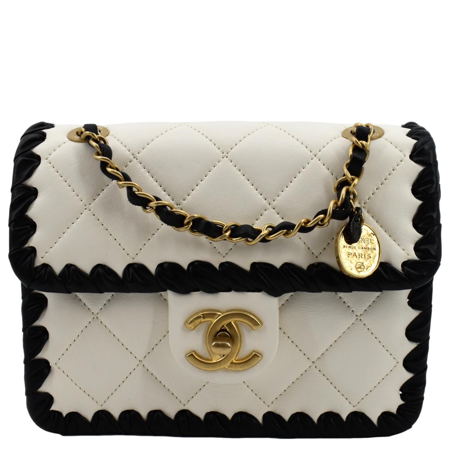 Chanel My Own Frame Flap Braided Leather Calfskin White Travel Bag
