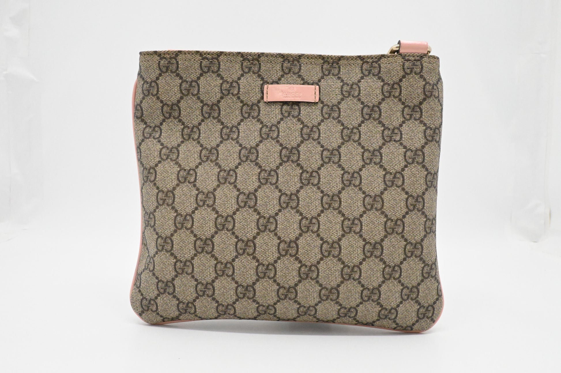 Gucci GG Supreme Pink Leather Canvas Patent Crossbody Bag