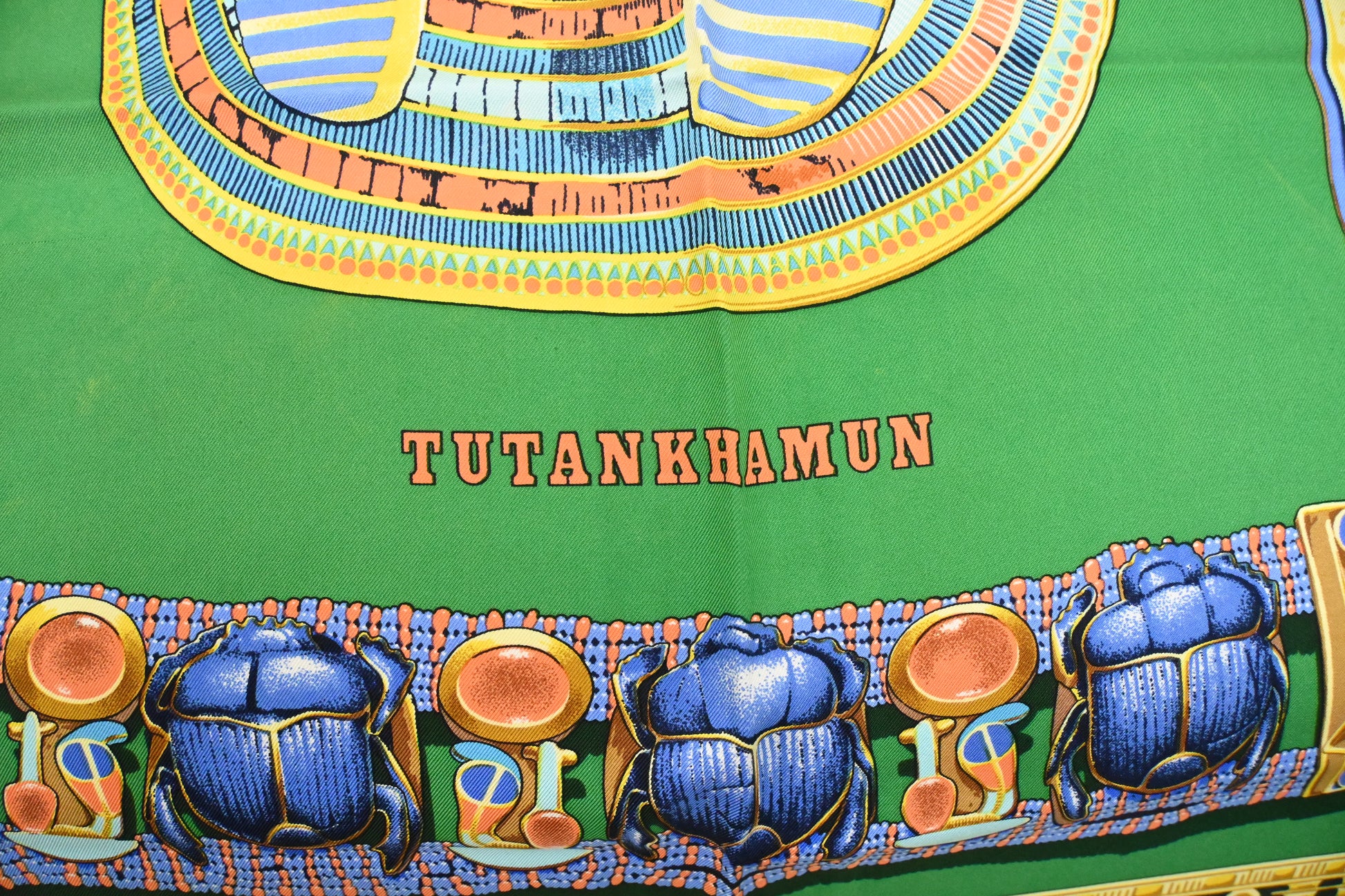 Hermes 'Tutankhamen' Carre In Silk Handbag Green Travel Bag