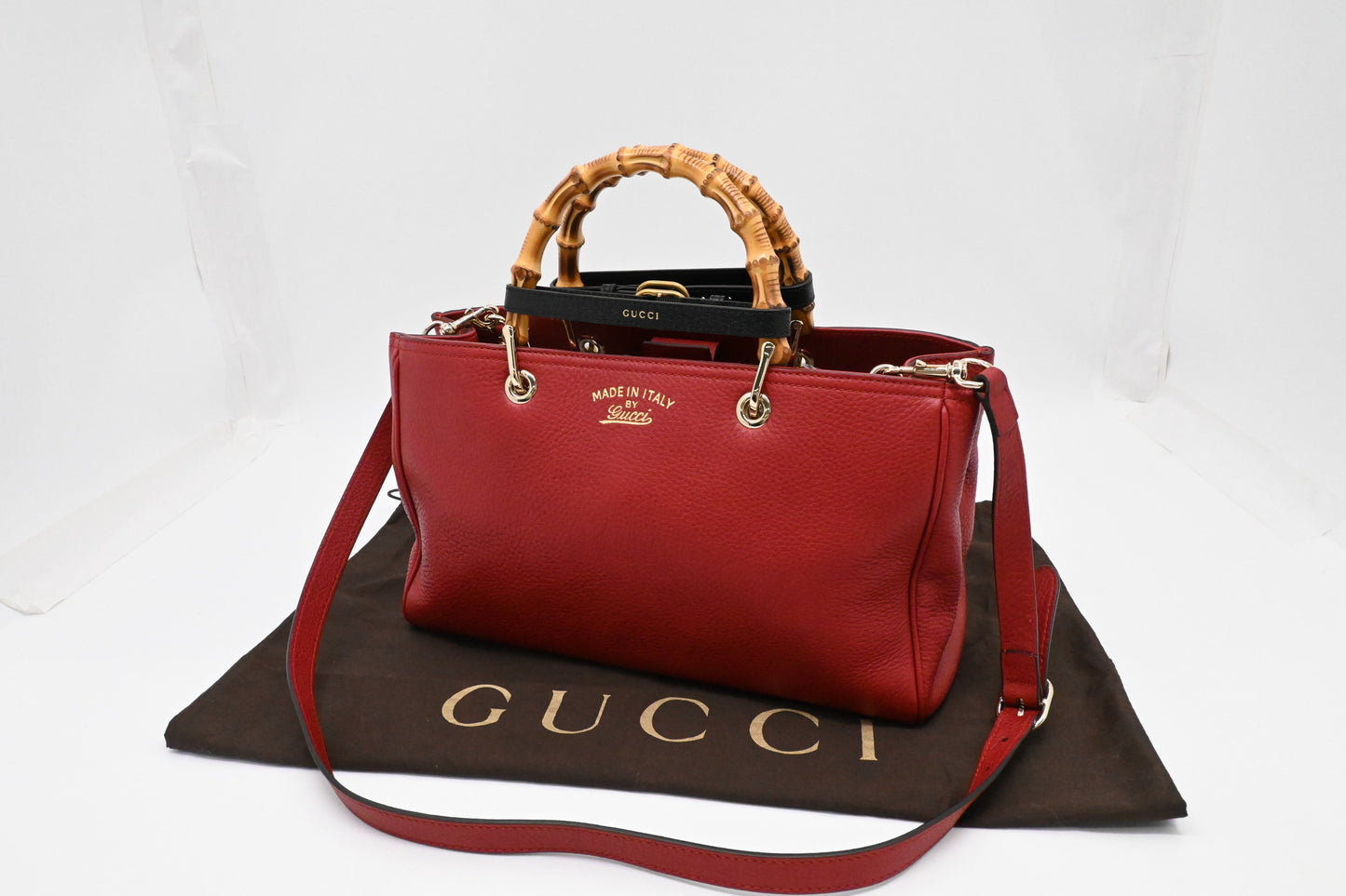 Gucci Bamboo Shopper Leather Red Handbag