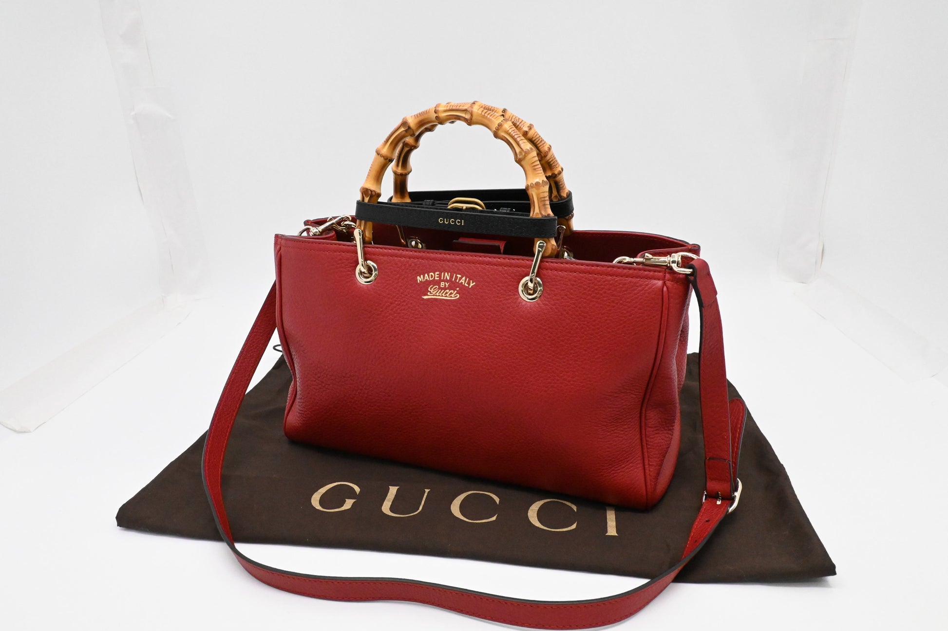 Gucci Bamboo Shopper Leather Red Handbag