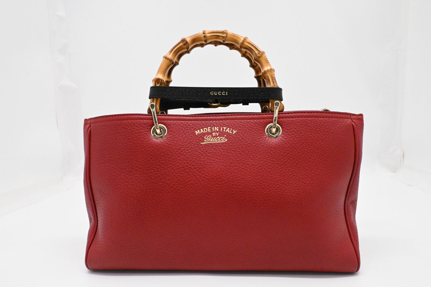 Gucci Bamboo Shopper Leather Red Handbag