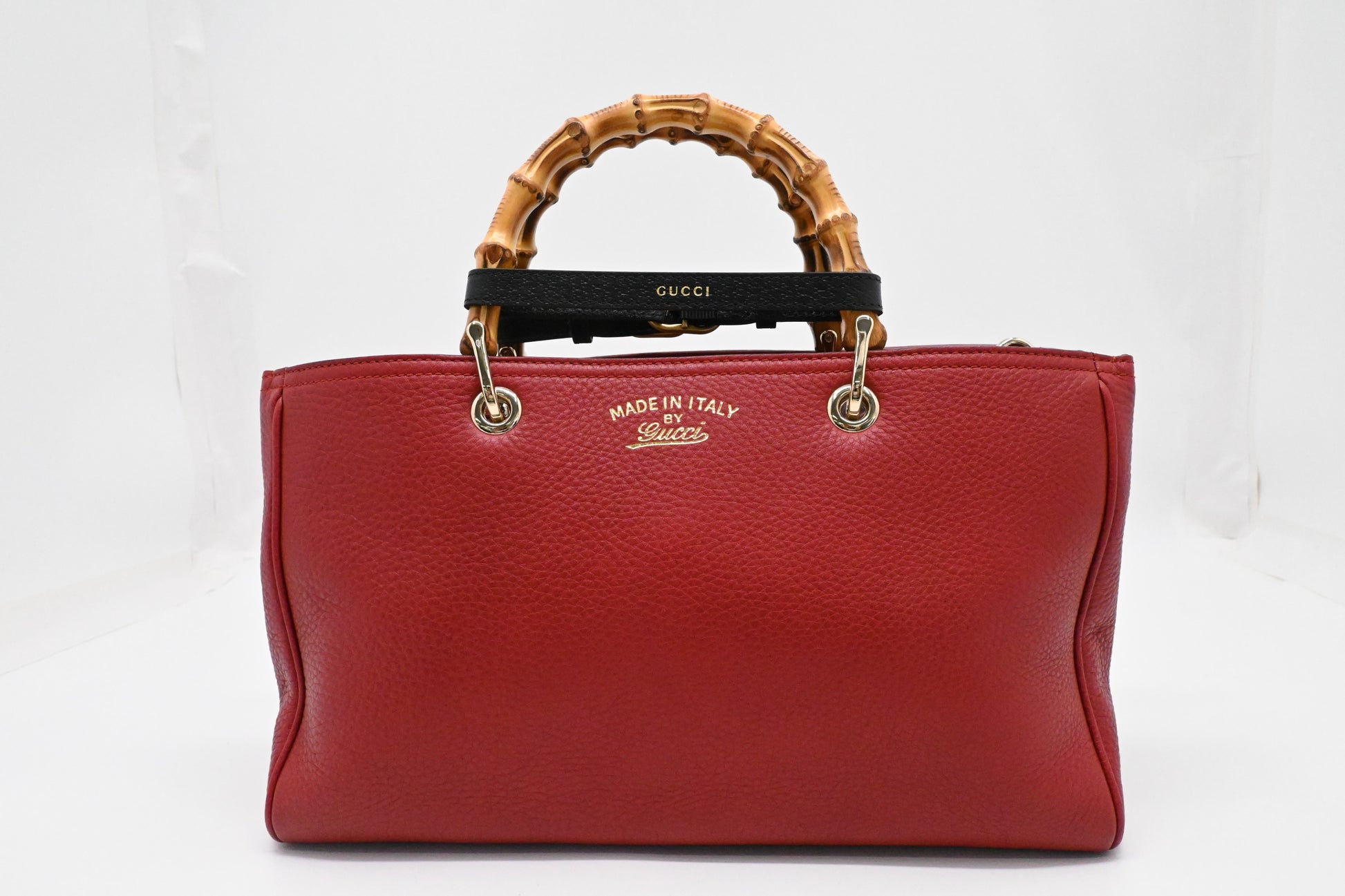 Gucci Bamboo Shopper Leather Red Handbag