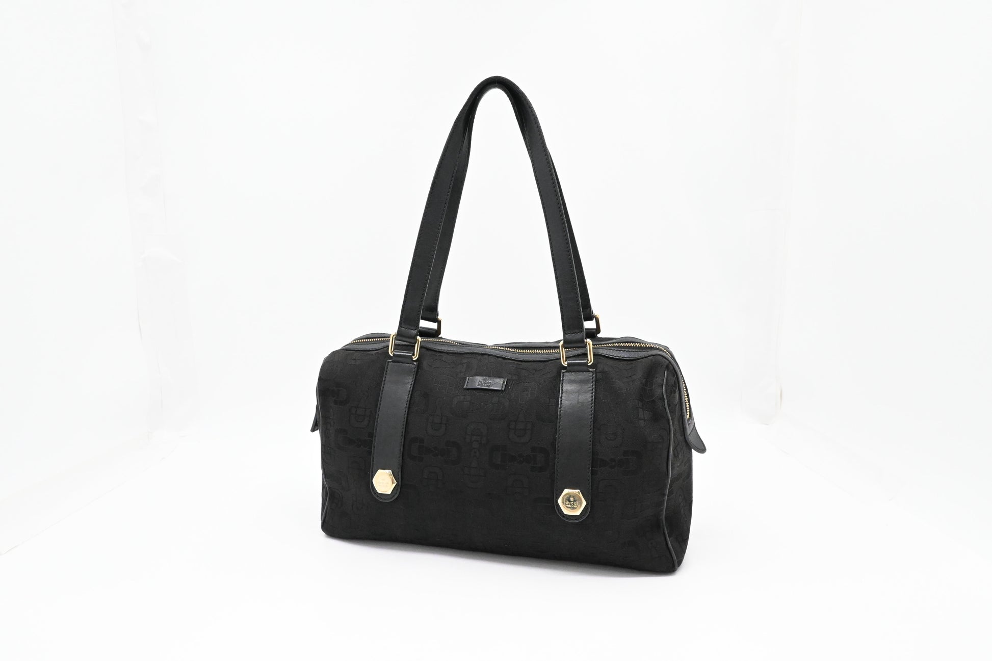 Gucci Horsebit Canvas Black Shoulder Bag