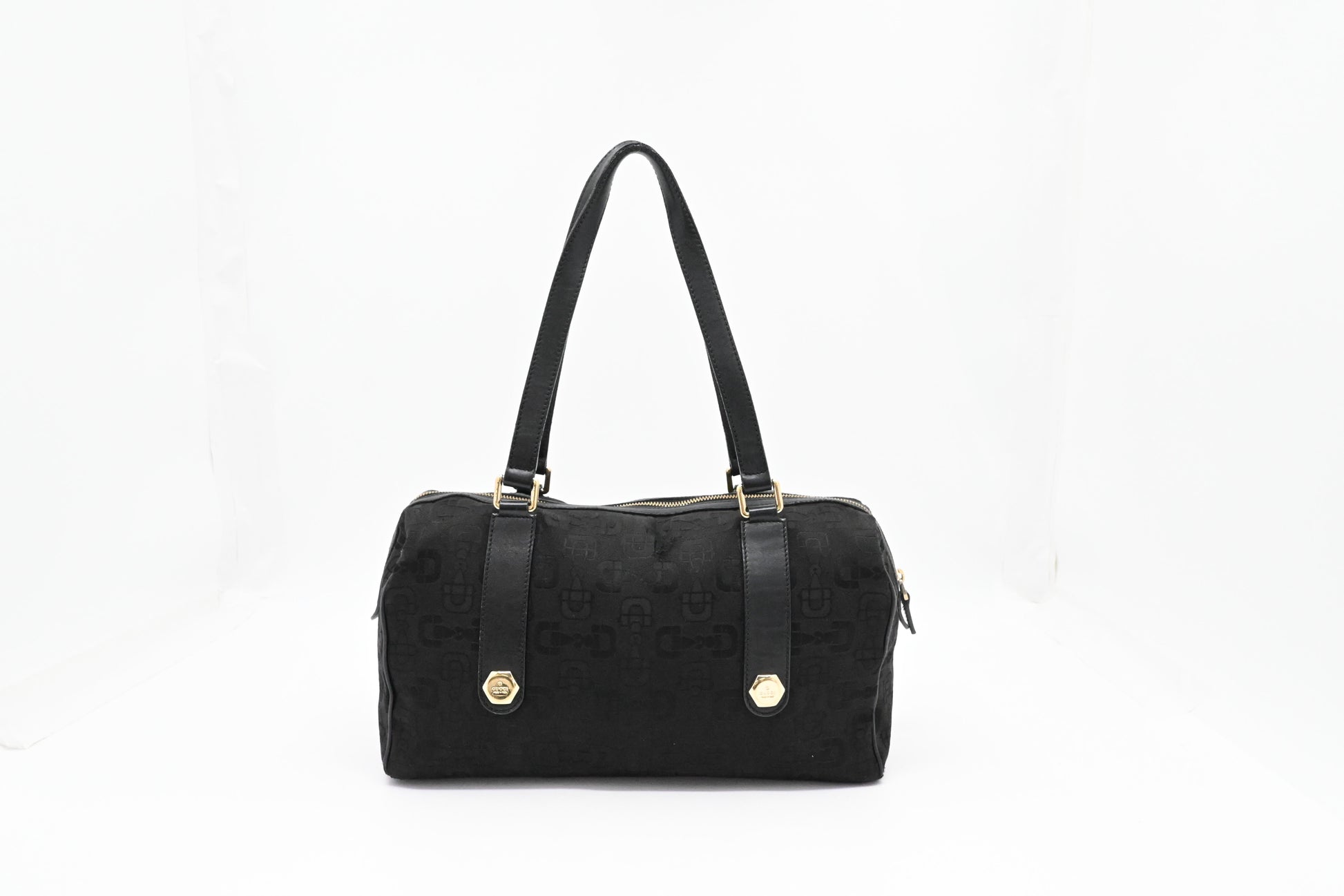Gucci Horsebit Canvas Black Shoulder Bag