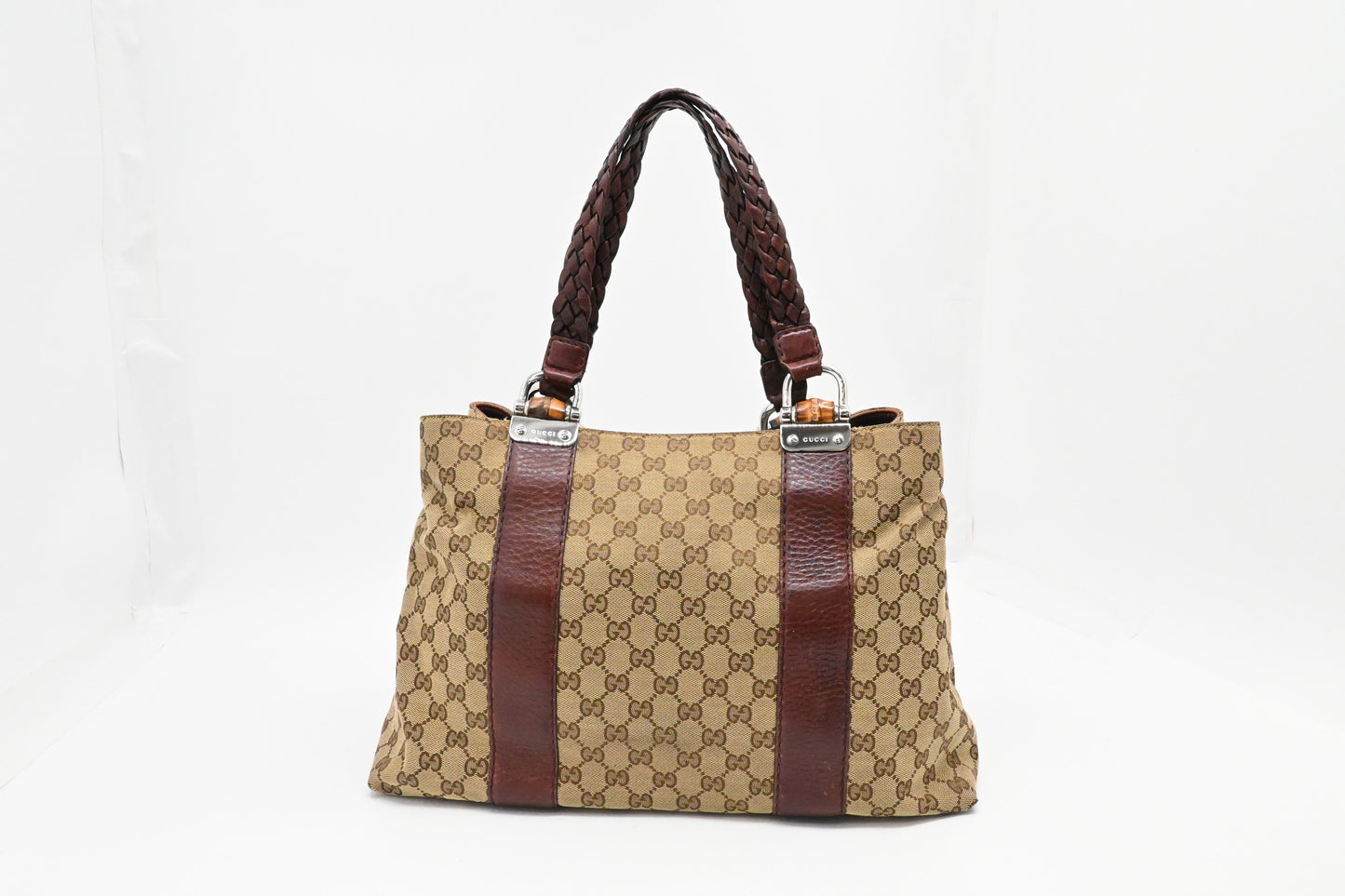Gucci Bamboo Tote In Canvas Brown Tote Bag