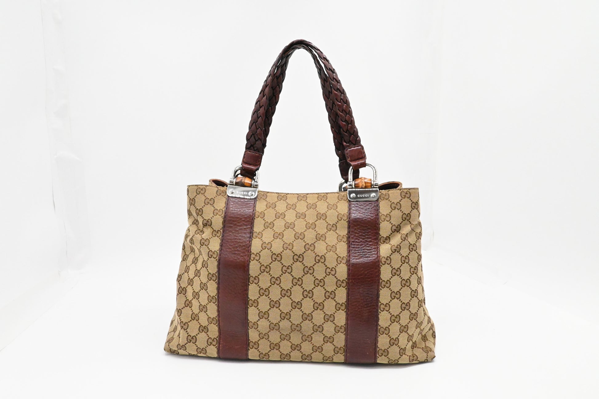 Gucci Bamboo Tote In Canvas Brown Tote Bag