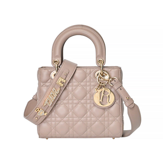Dior Handbag Cannage Lady Rented Out Lambskin Beige Small