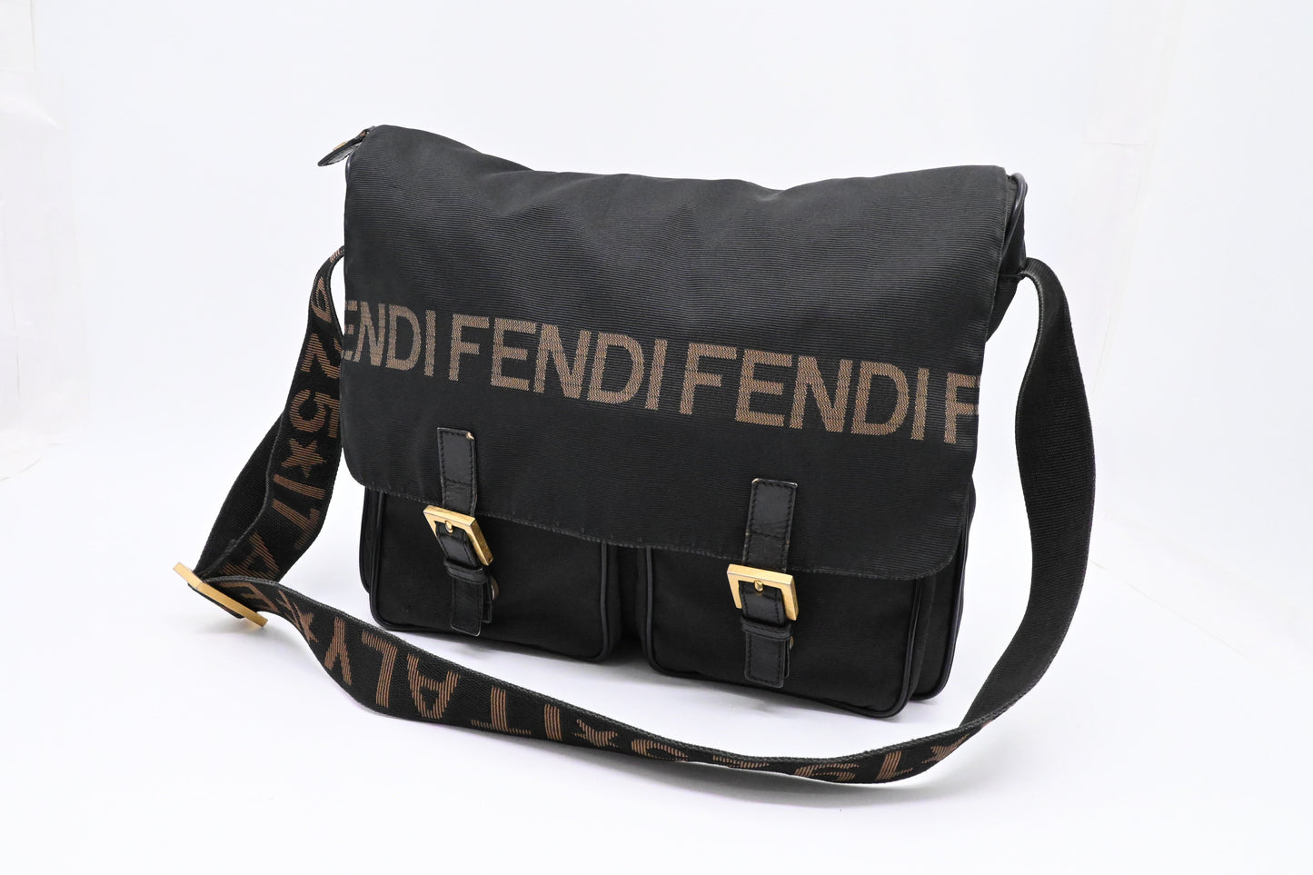 Fendi Messenger Bag In Canvas Black
