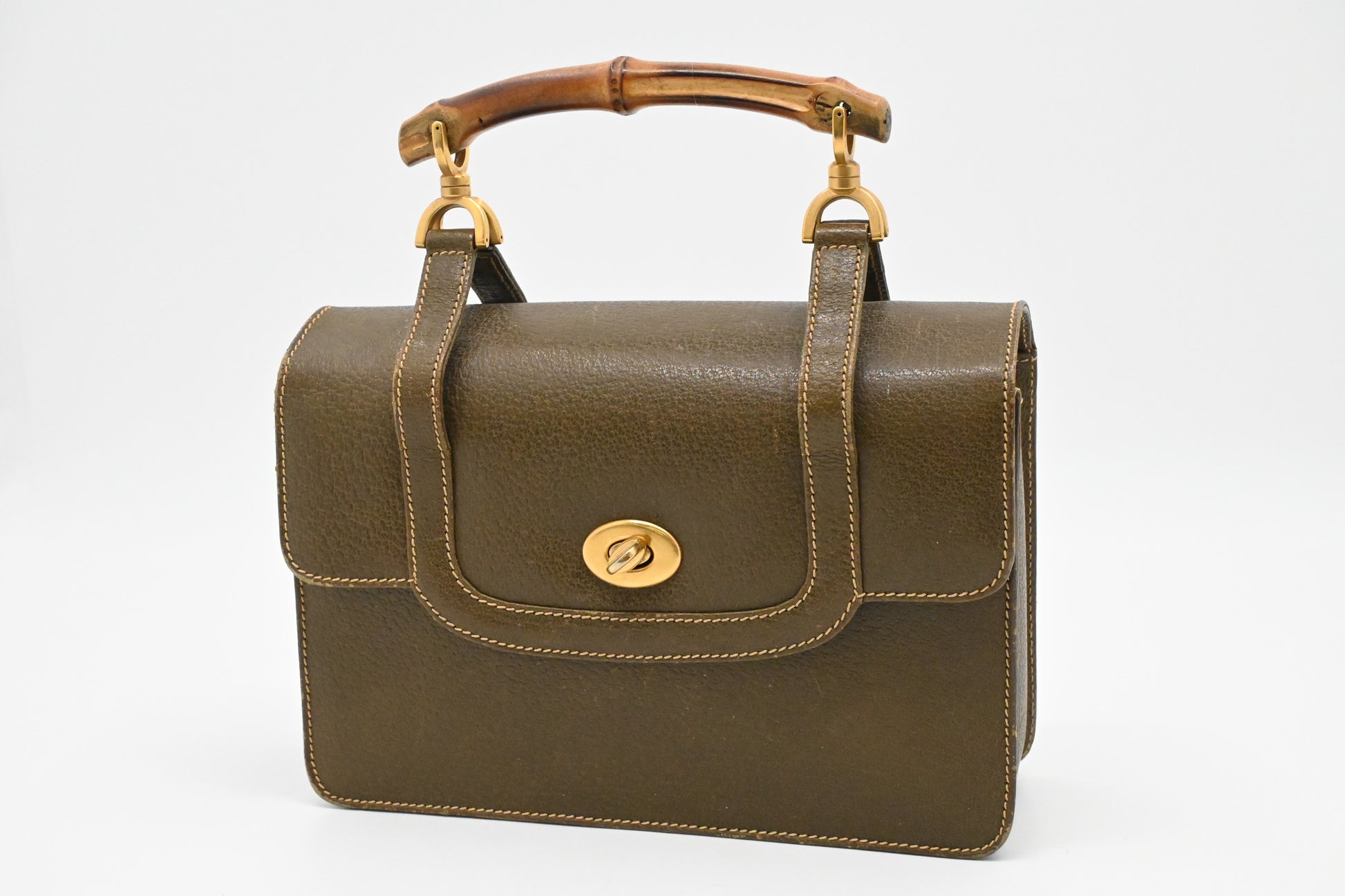 Gucci Bamboo Olive Leather Green Handbag