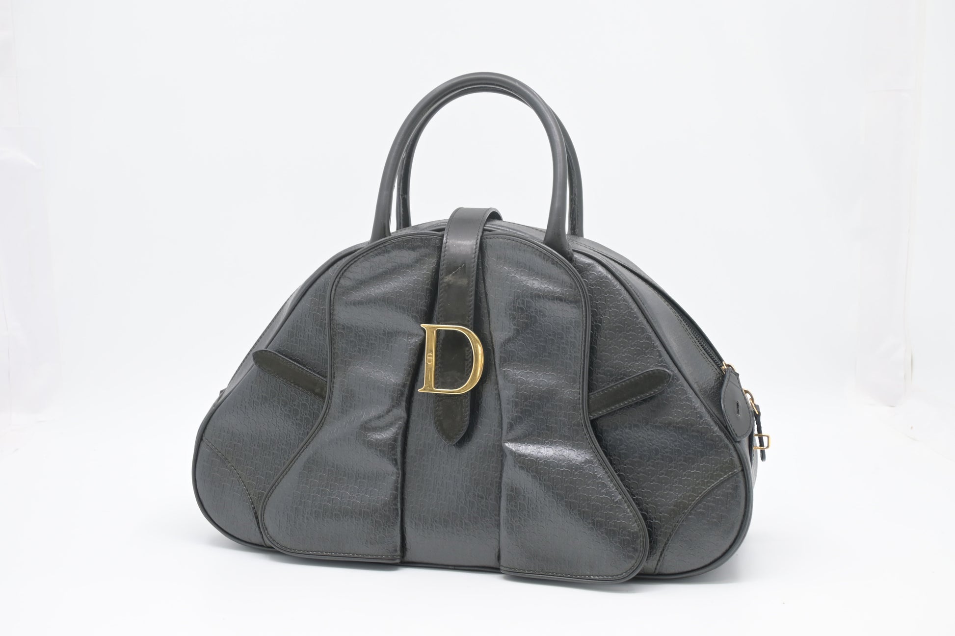 Dior Saddle Bowler In Oblique Handbag Leather Black Travel Bag