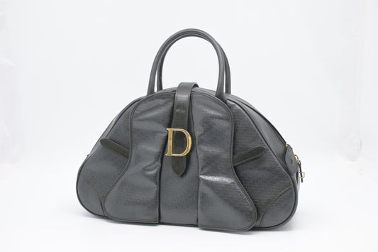Dior Saddle Bowler In Oblique Handbag Leather Black Travel Bag