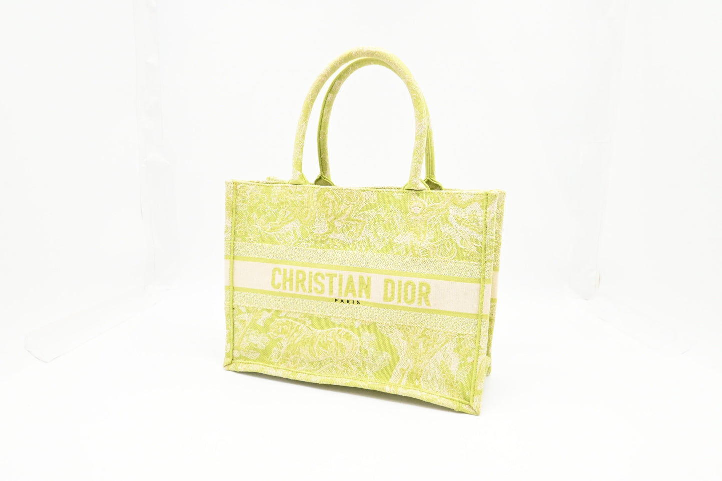Dior Book Tote In Toile De Jouy Sauvage Green Medium Tote Bag
