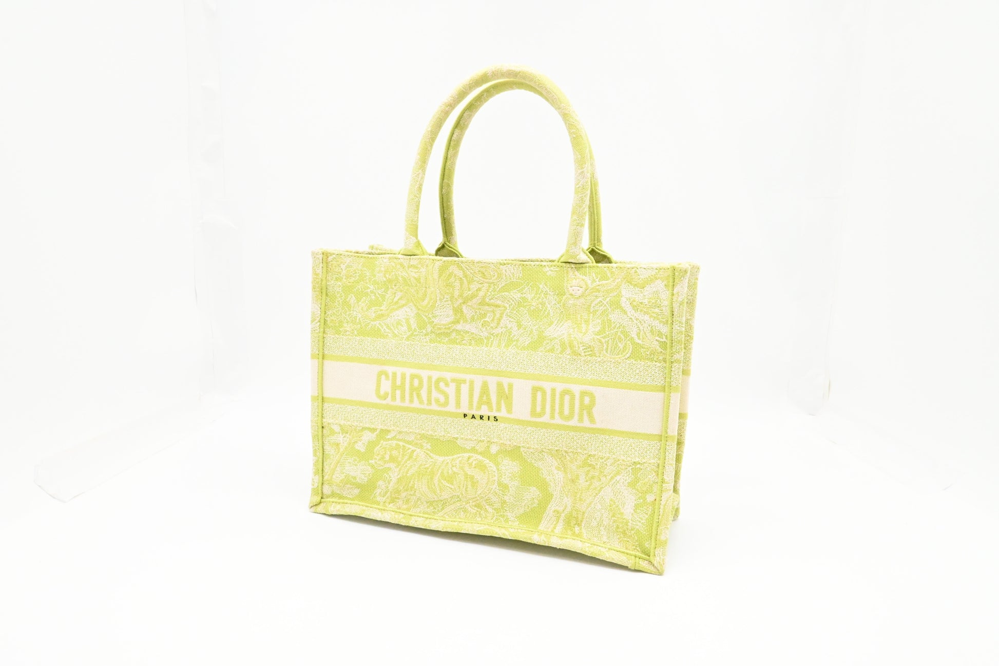 Dior Book Tote In Toile De Jouy Sauvage Green Medium Tote Bag