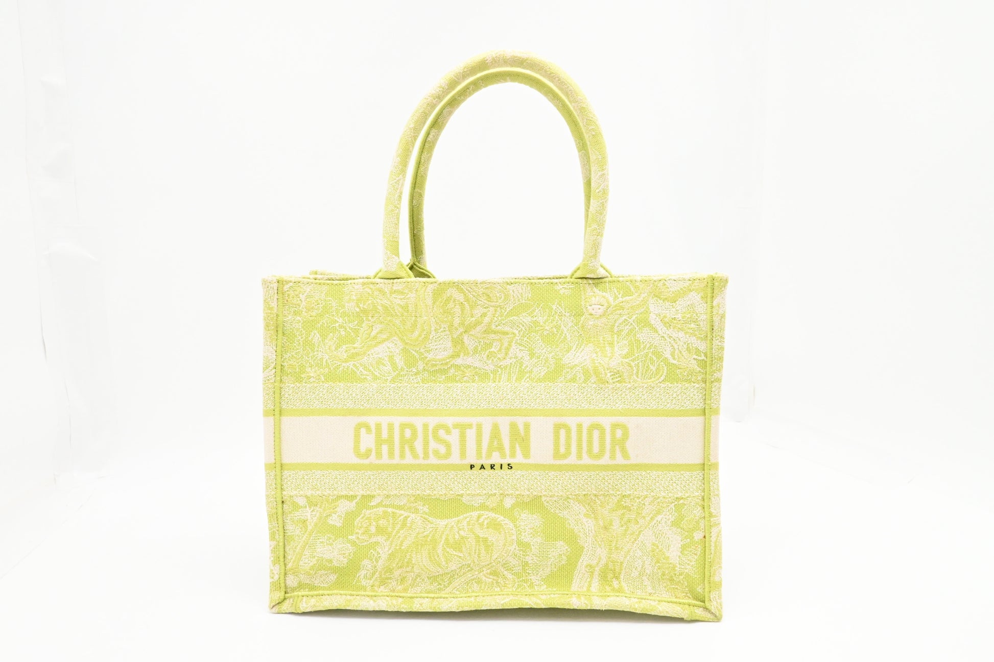 Dior Book Tote In Toile De Jouy Sauvage Green Medium Tote Bag