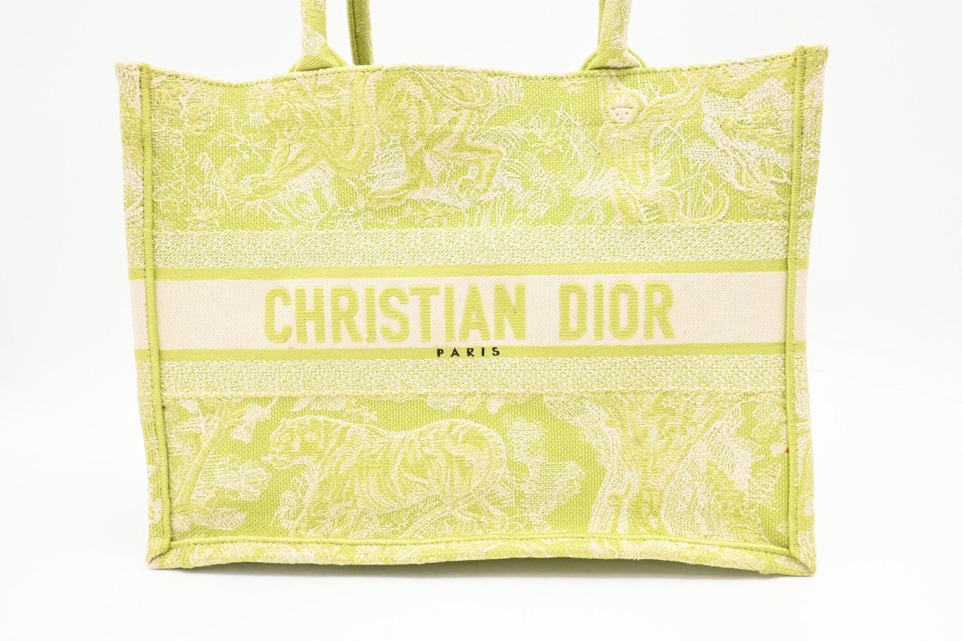 Dior Book Tote In Toile De Jouy Sauvage Green Medium Tote Bag