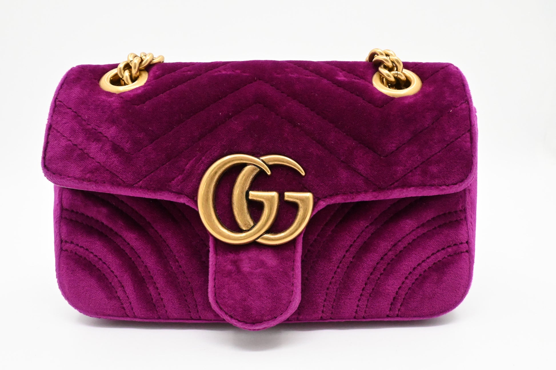Gucci Marmont Purple Velvet Matelasse Chain Shoulder Bag