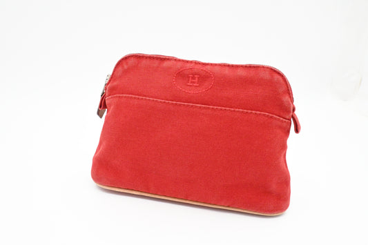 Hermes Bolide Pouch In Handbag Canvas Red Travel Bag