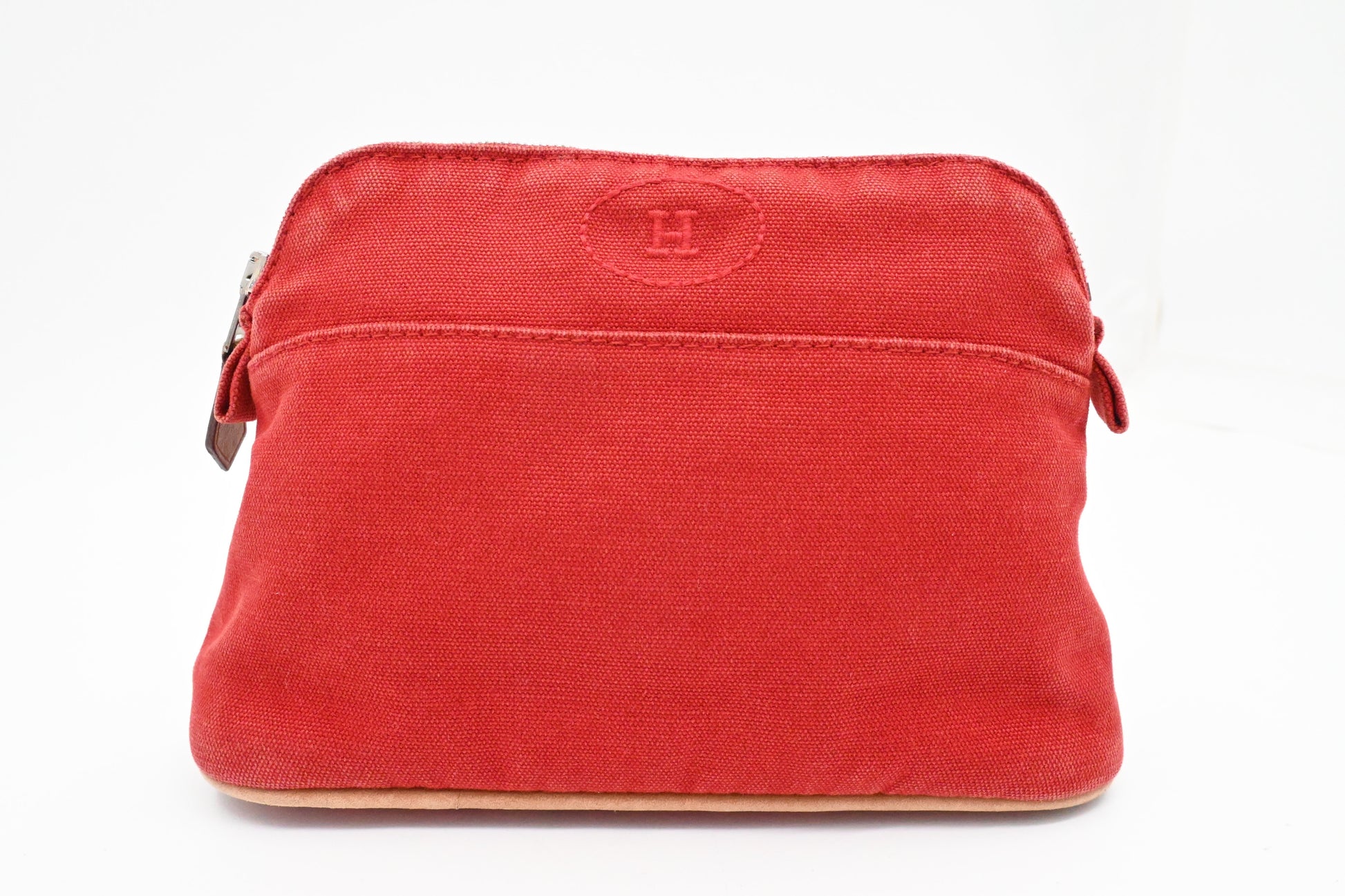 Hermes Bolide Pouch In Handbag Canvas Red Travel Bag