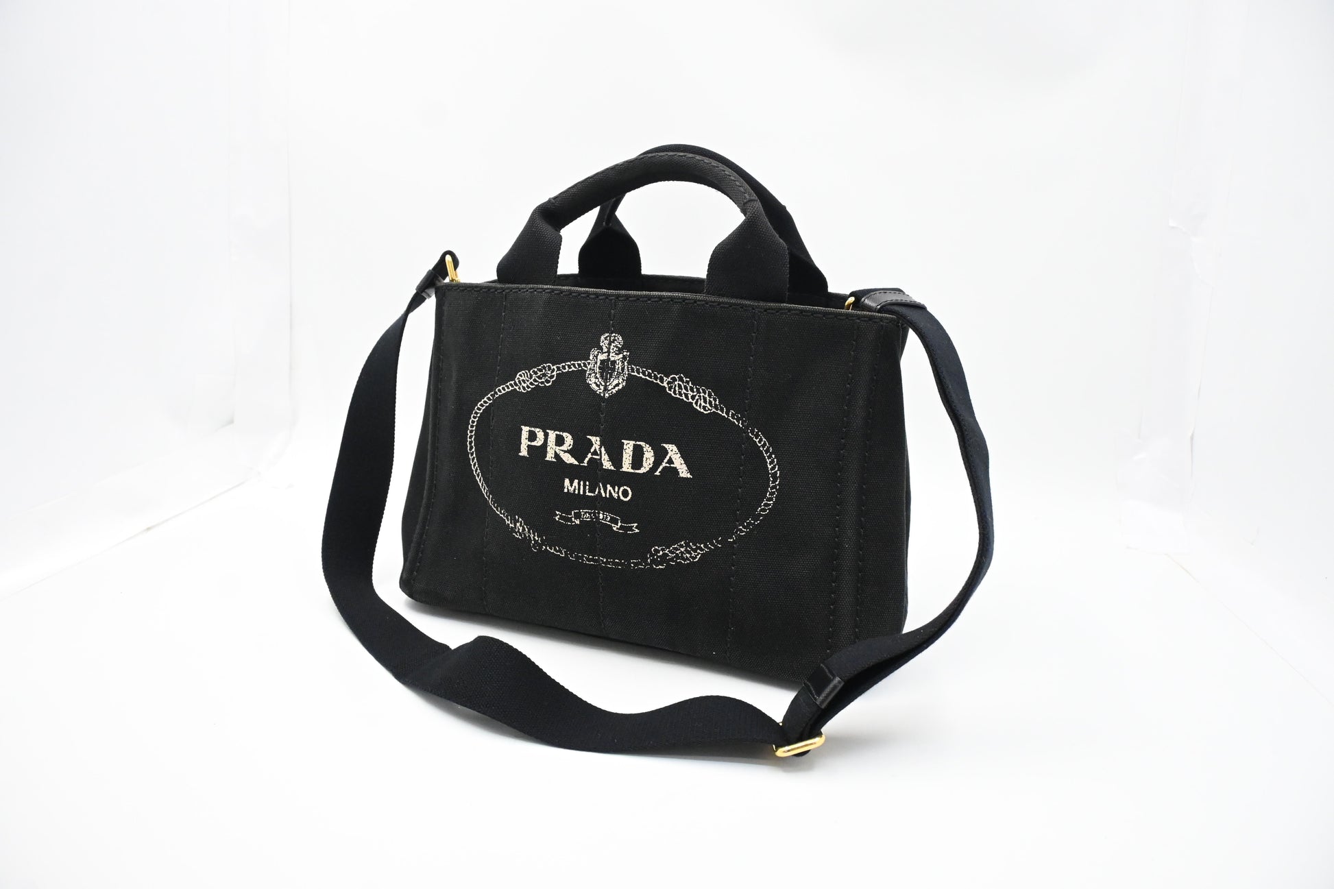 Prada Canapa Tote In Handbag Canvas Black Tote Bag